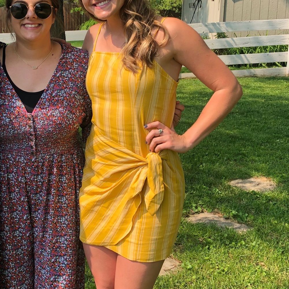 Yellow faux wrap dress